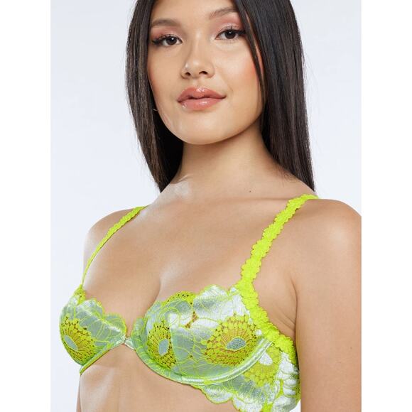 Savage X Fenty Perfect Poppy Unlined Lace Demi Bra Seashell Blue Women's Siz 36B - Picture 1 of 7